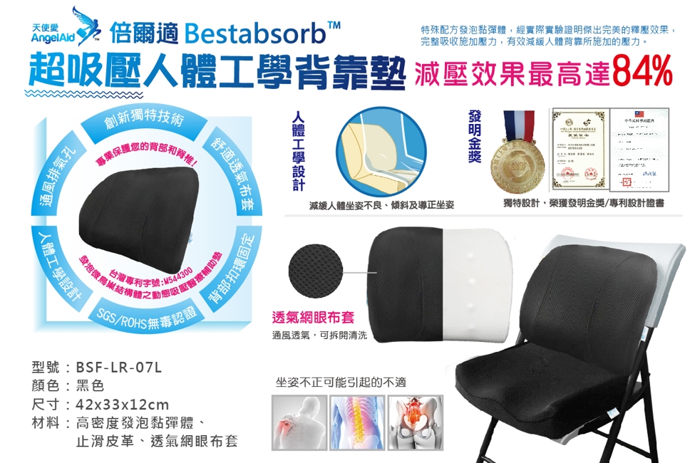 【AngelAid 天使愛】Bestabsorb™倍爾適超吸壓人體工學背靠墊-1